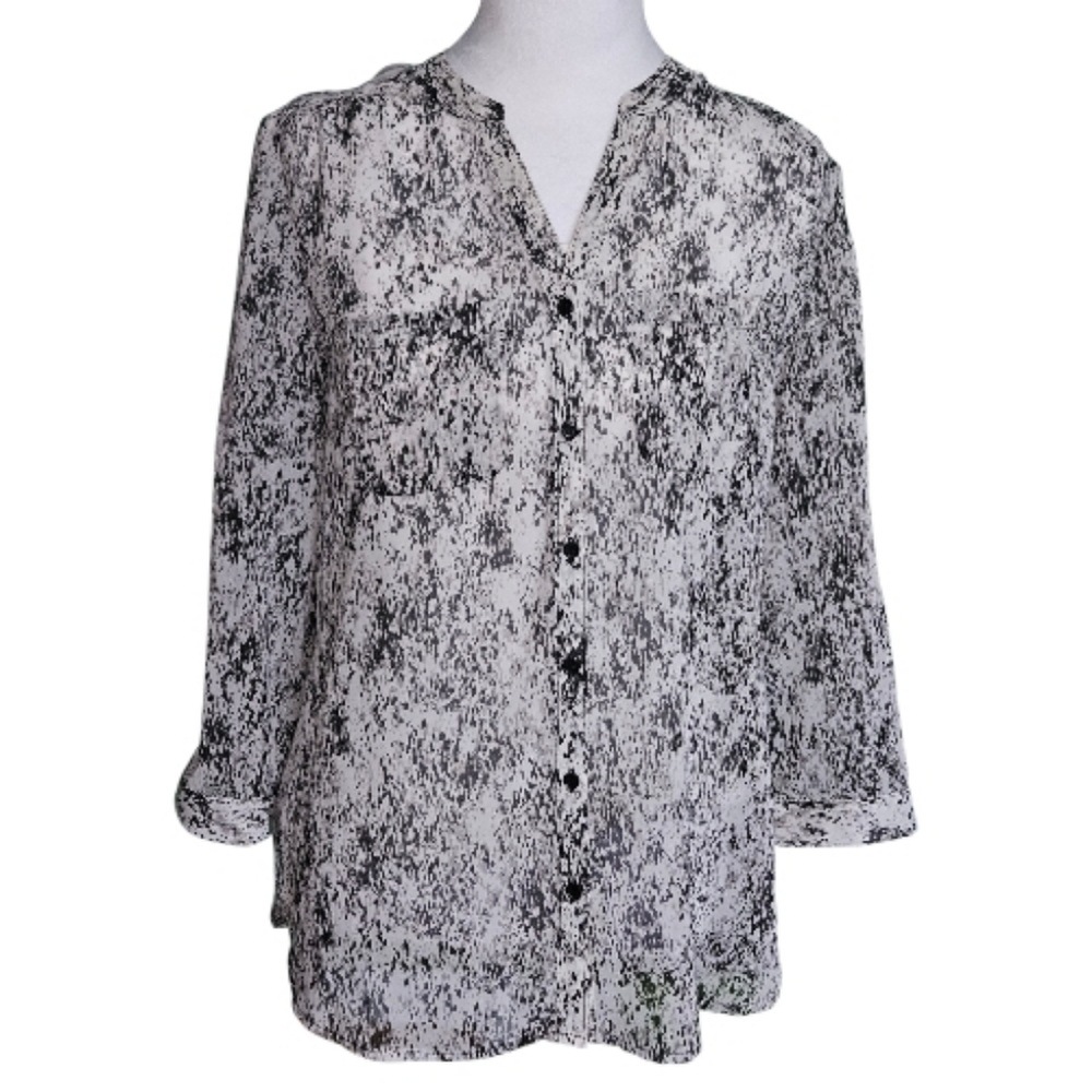 Covington Black & White Button Down Blouse W/Attached Camisole